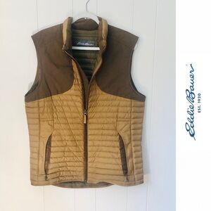 Eddie Bauer Goose Down Vest Brown Tan Sport Shop Quilted Zip Puffer Medium Tall